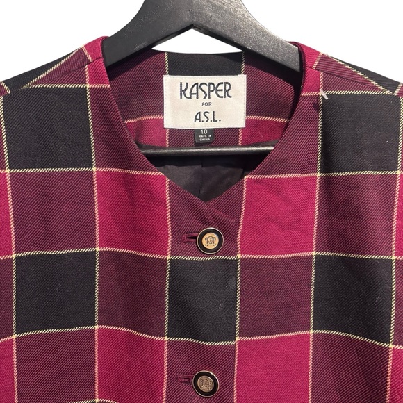 Kasper ASL Red Vintage Plaid Blazer Jacket Size 10 - Picture 8 of 11